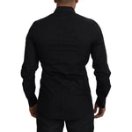 Dolce & Gabbana Black Floral Embroidery Men Long Sleeves GOLD Shirt TSH84058-38