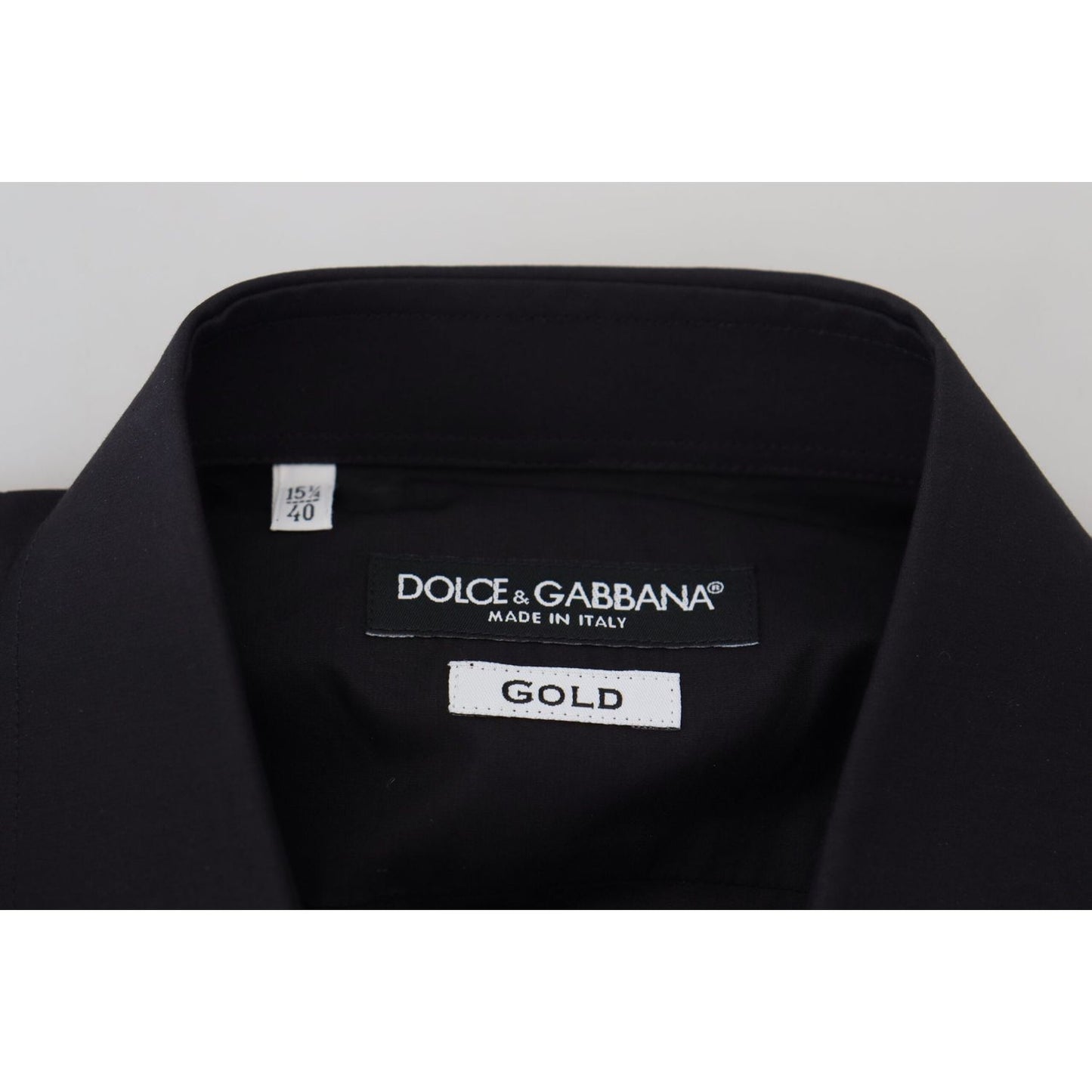 Dolce & Gabbana Black Floral Embroidery Men Long Sleeves GOLD Shirt TSH84058-38