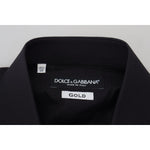 Dolce & Gabbana Black Floral Embroidery Men Long Sleeves GOLD Shirt TSH84058-38