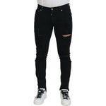 Dolce & Gabbana Black Slim Fit Tattered Denim Cotton Jeans PAN74218-48