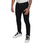 Dolce & Gabbana Black Slim Fit Tattered Denim Cotton Jeans PAN74218-48