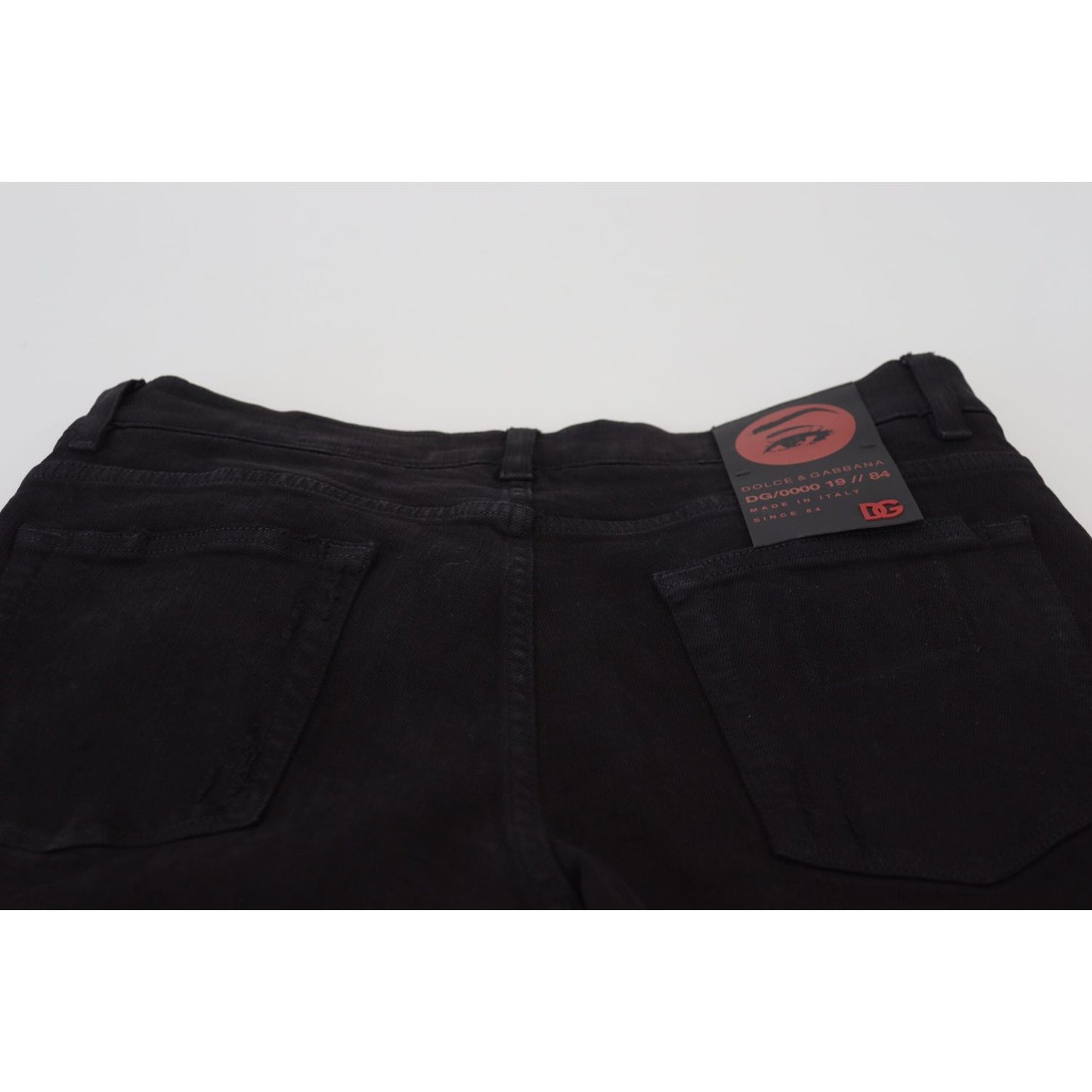 Dolce & Gabbana Black Slim Fit Tattered Denim Cotton Jeans PAN74218-48