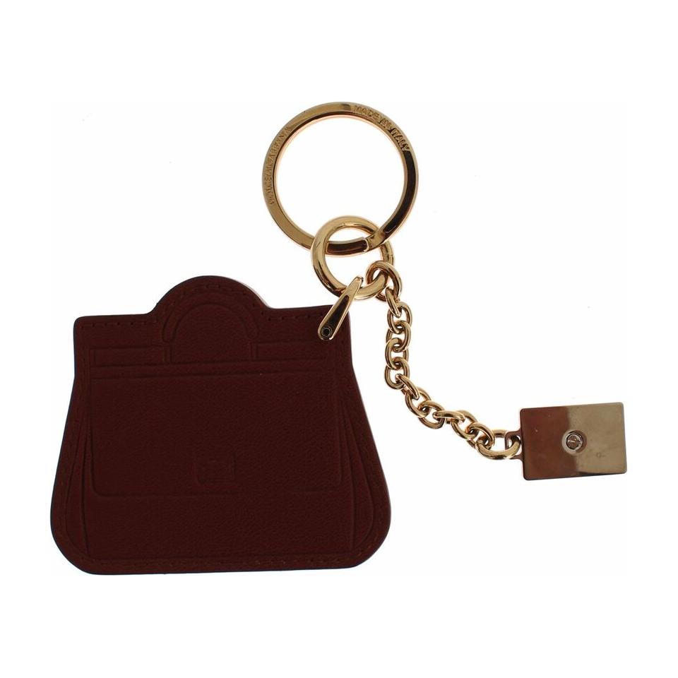 Dolce & Gabbana Brown Leather Miss SICILY Gold Finder Chain Keychain SIG15030