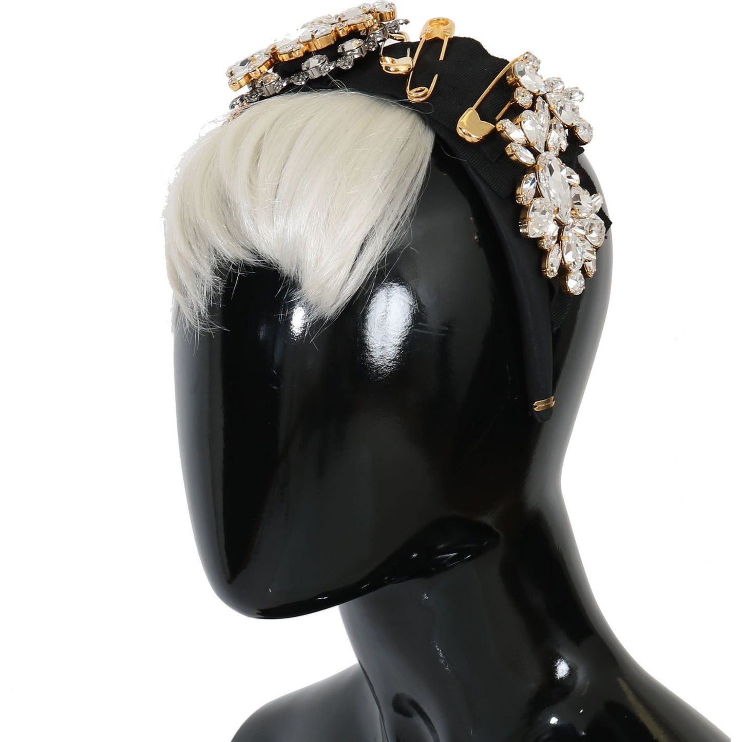 Dolce & Gabbana Black Crystal White Hair Parrucchiera Headband Diadem SMY1036