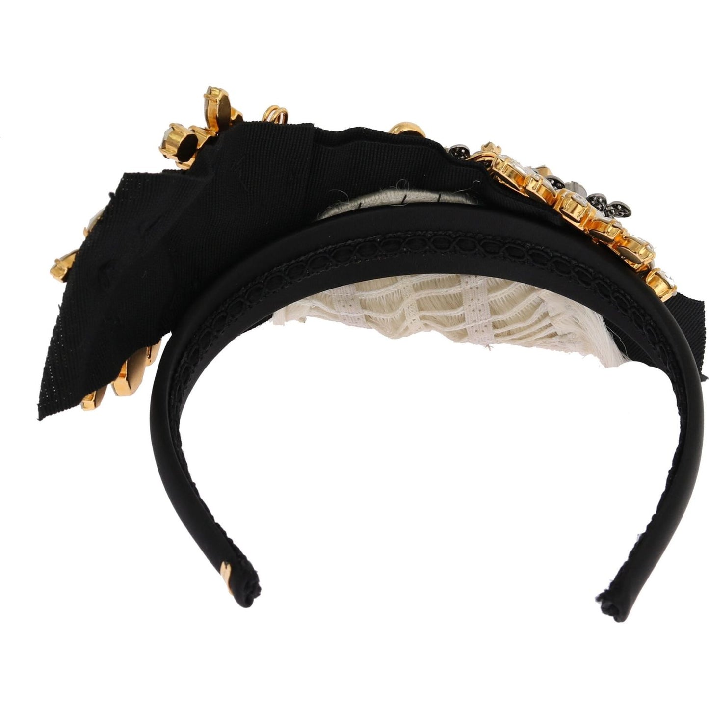 Dolce & Gabbana Black Crystal White Hair Parrucchiera Headband Diadem SMY1036