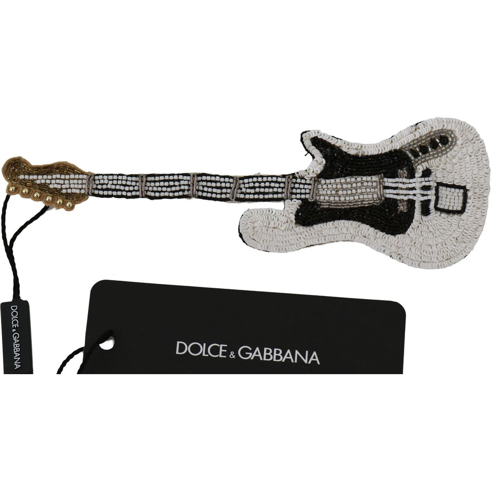 Dolce & Gabbana Gold Brass Beaded Guitar Pin Accessory Brooch SMY2041