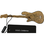 Dolce & Gabbana Gold Brass Beaded Guitar Pin Accessory Brooch SMY2041