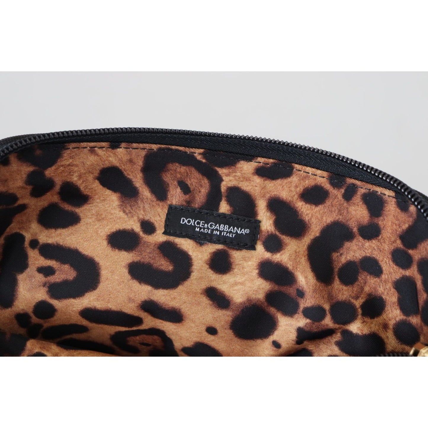 Dolce & Gabbana Blue Logo Print Hand Pouch Leopard Print Toiletry Bag BAG1076