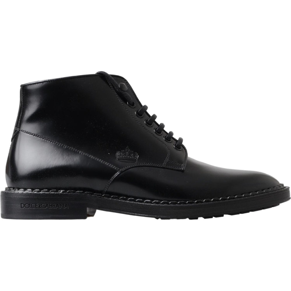 Dolce & Gabbana Black Leather Men Short Boots Lace Up Shoes MV5011-39