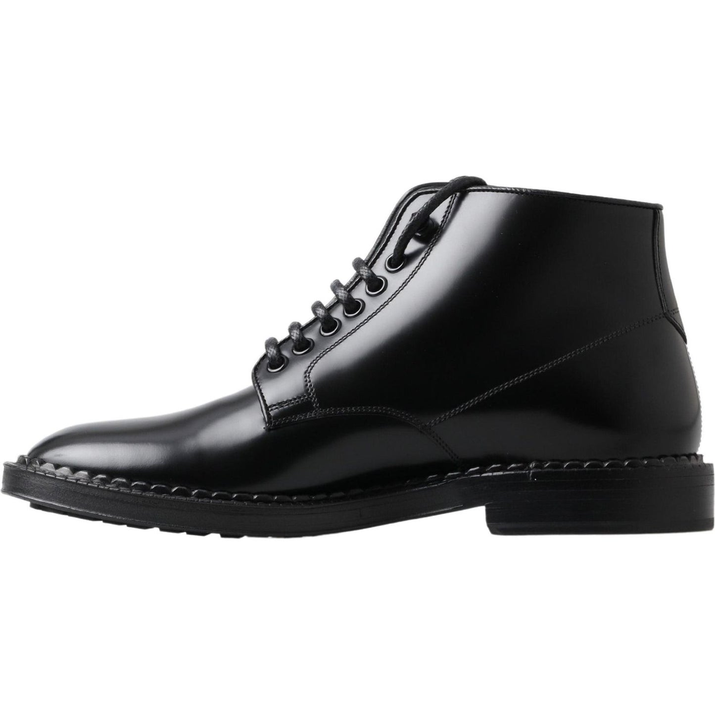 Dolce & Gabbana Black Leather Men Short Boots Lace Up Shoes MV5011-39