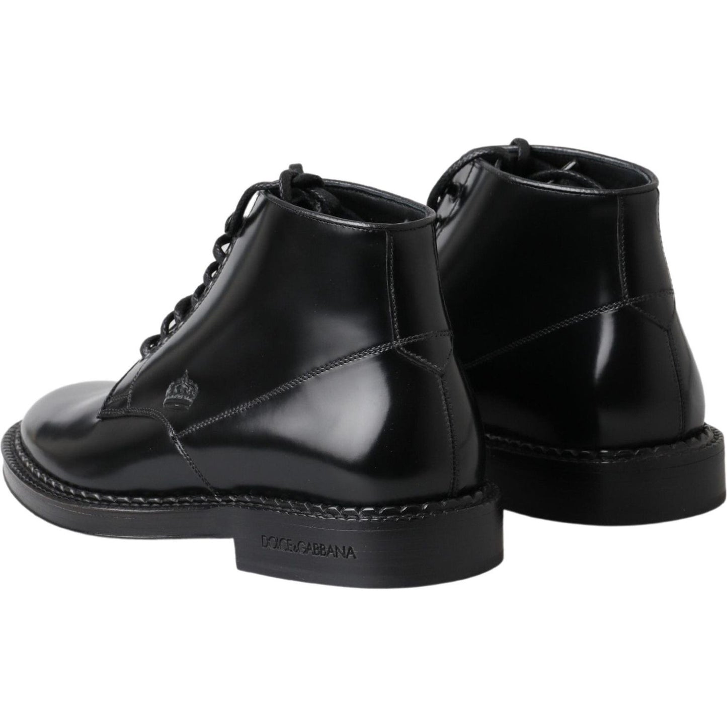Dolce & Gabbana Black Leather Men Short Boots Lace Up Shoes MV5011-39