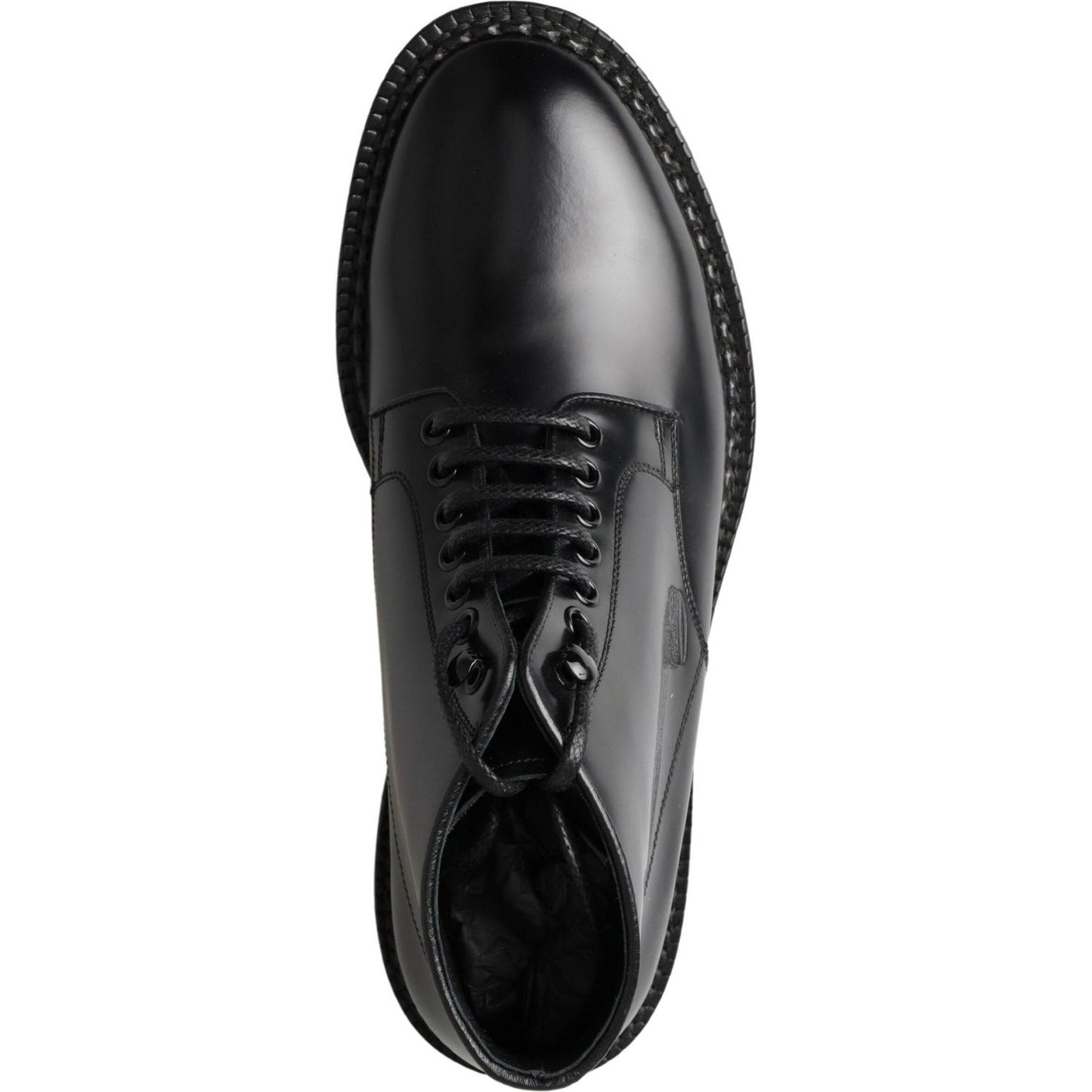 Dolce & Gabbana Black Leather Men Short Boots Lace Up Shoes MV5011-39