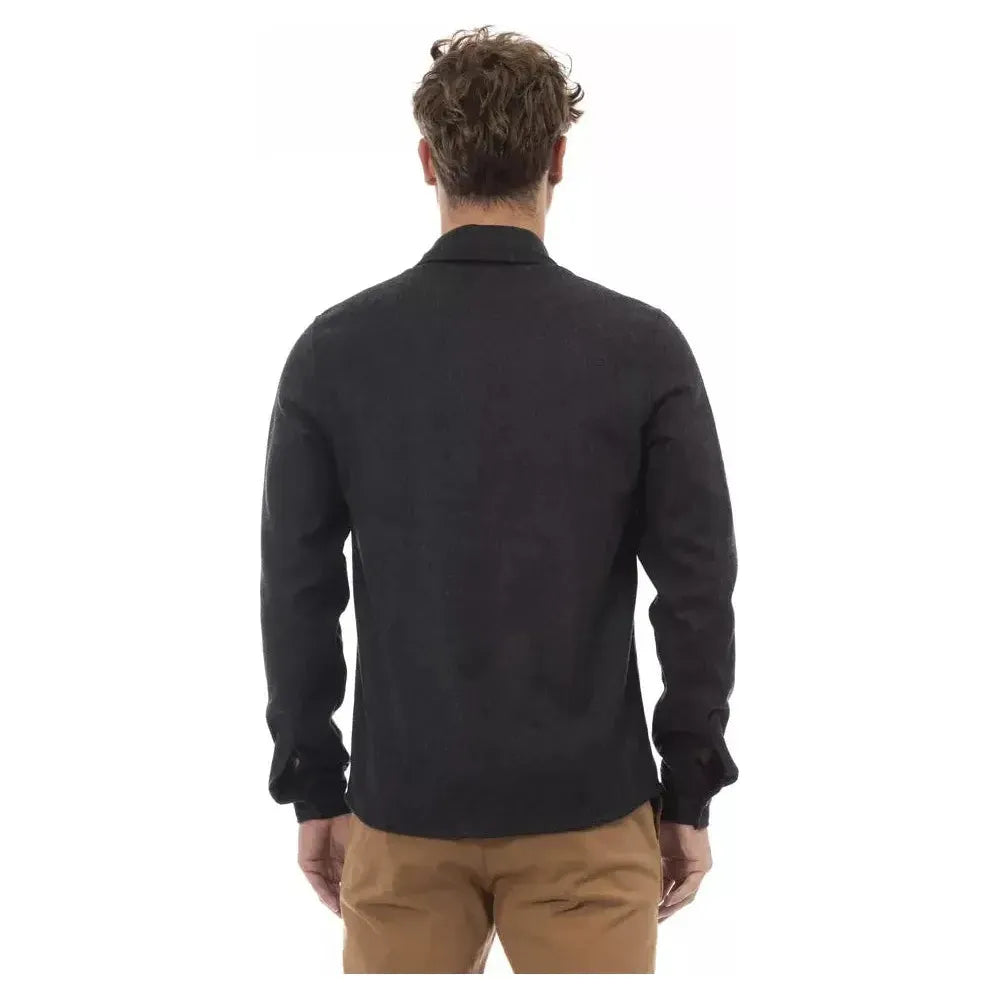 Alpha Studio Gray Wool Men Shirt AL-23466-IT48 | M