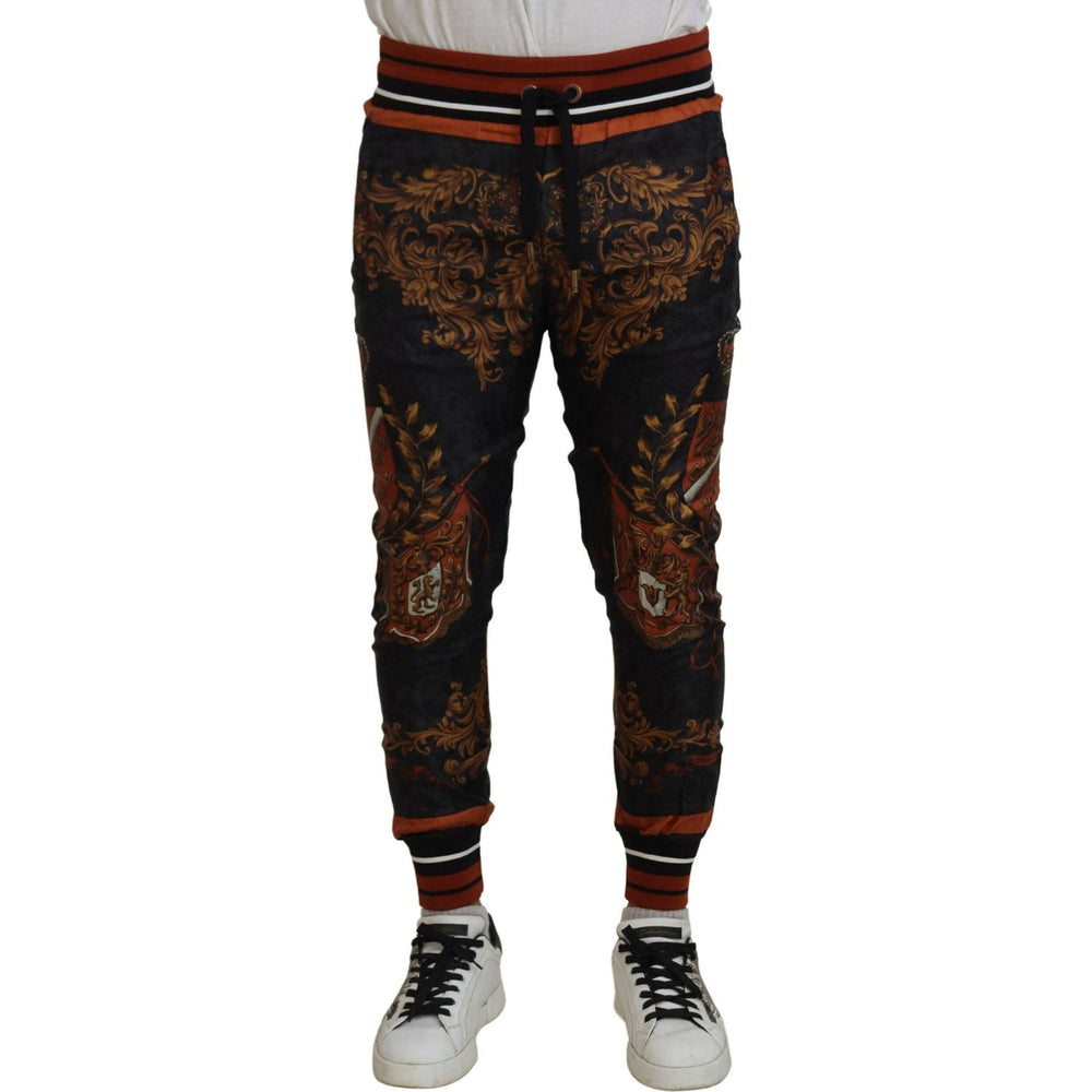 Dolce & Gabbana Gray Silk Baroque Crown Trousers Sport Pants PAN74754- 44