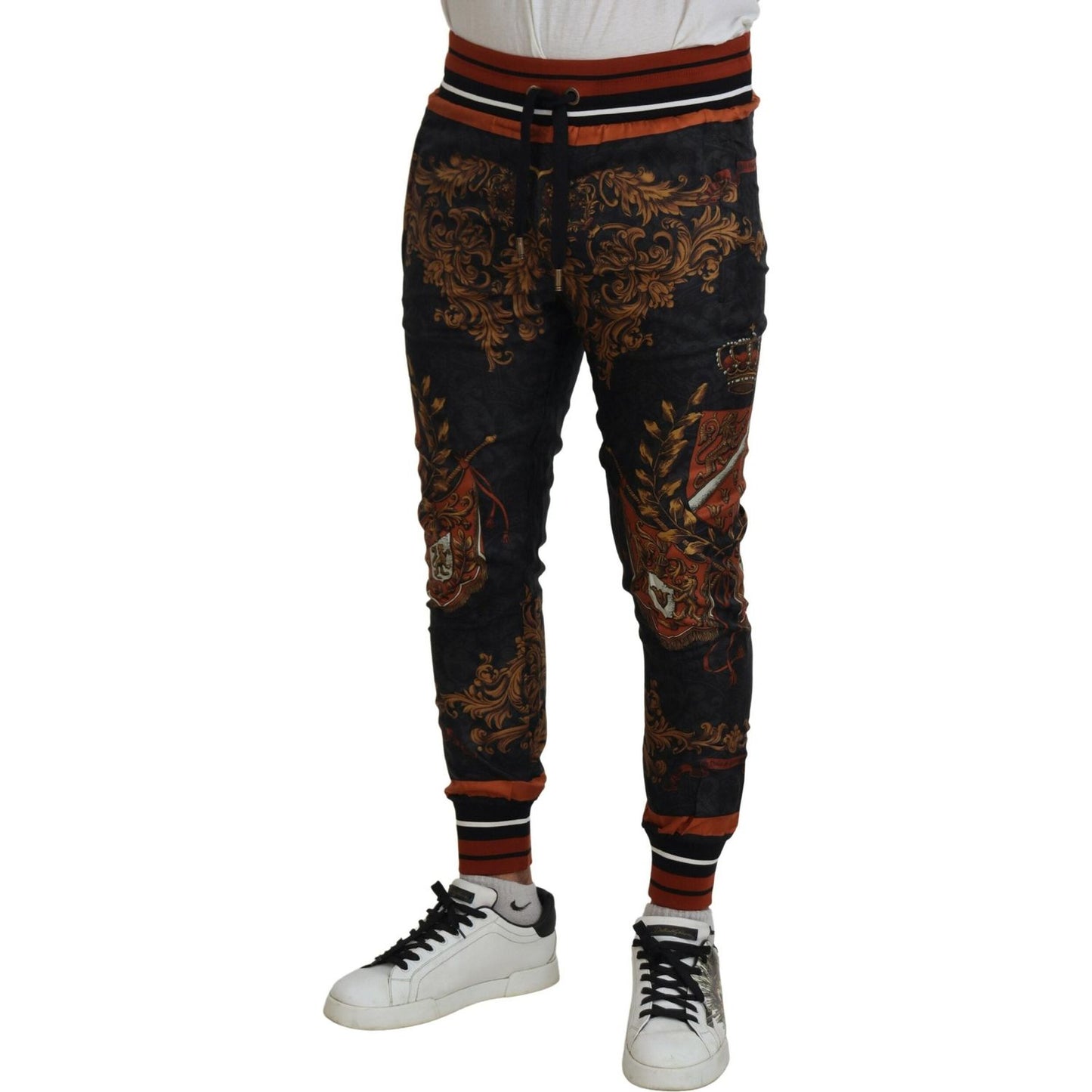 Dolce & Gabbana Gray Silk Baroque Crown Trousers Sport Pants PAN74754- 44