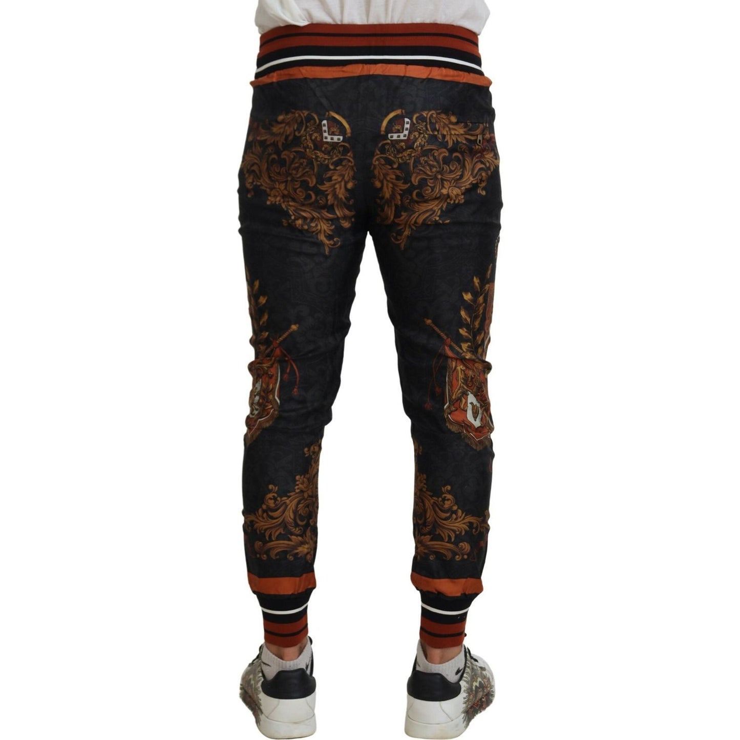 Dolce & Gabbana Gray Silk Baroque Crown Trousers Sport Pants PAN74754- 44
