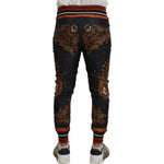 Dolce & Gabbana Gray Silk Baroque Crown Trousers Sport Pants PAN74754- 44
