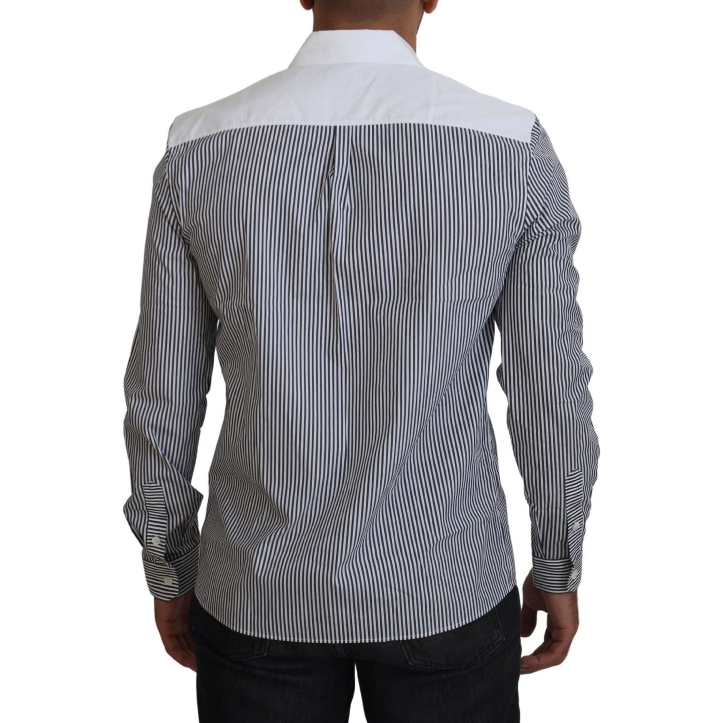 Dolce & Gabbana Gray White Striped Slim Fit Shirt TSH83870- 37