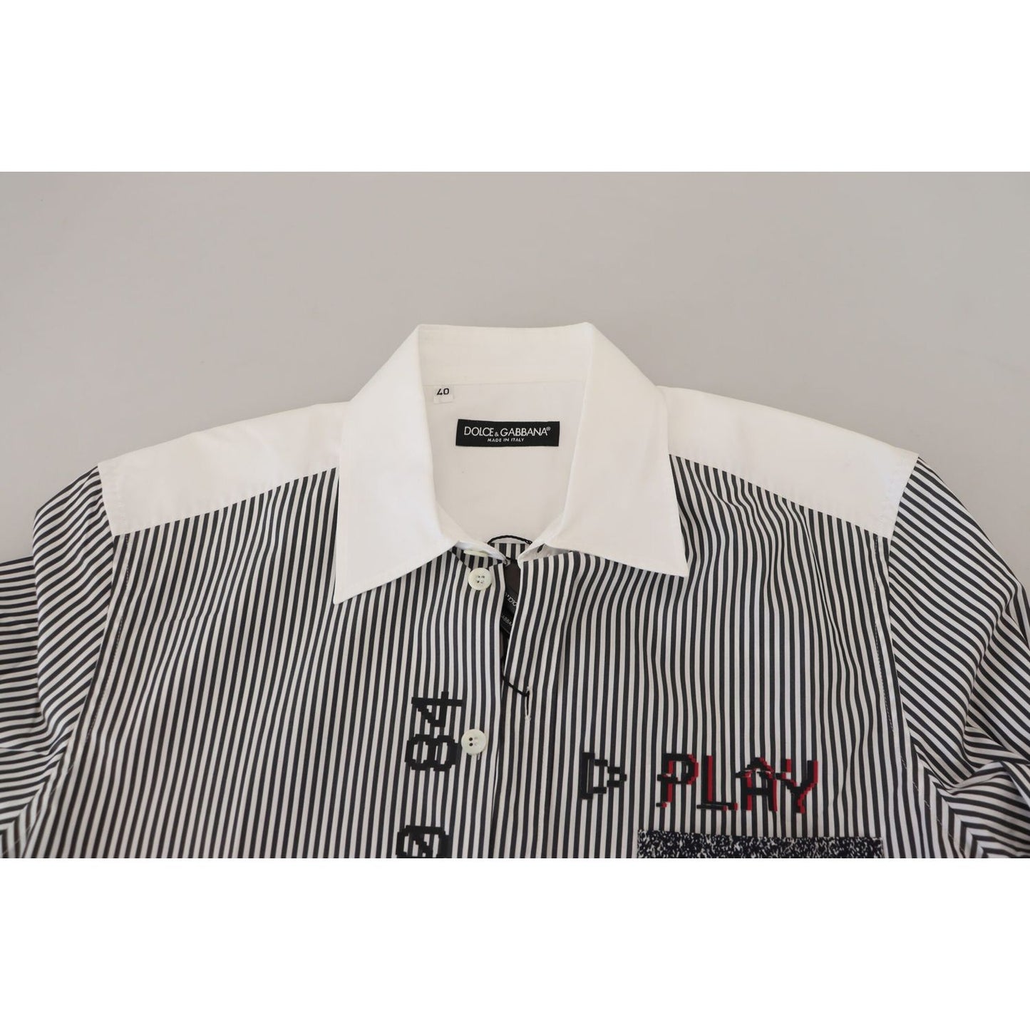 Dolce & Gabbana Gray White Striped Slim Fit Shirt TSH83870- 37