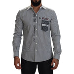 Dolce & Gabbana Gray White Striped Slim Fit Shirt TSH83870- 37