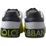 Dolce & Gabbana White Yellow Portofino Leather Sneakers Shoes MV4980- 40.5