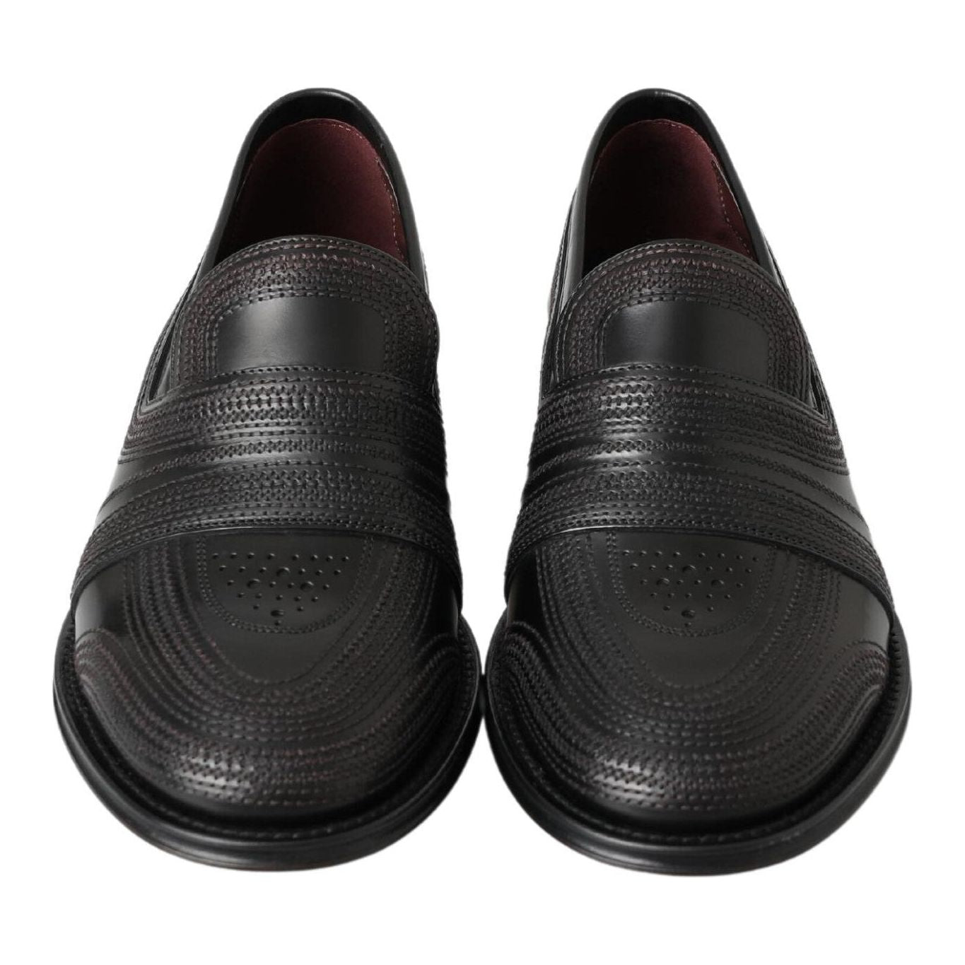 Dolce & Gabbana Black Leather Slipper Loafers Stitched Shoes MV5019-39