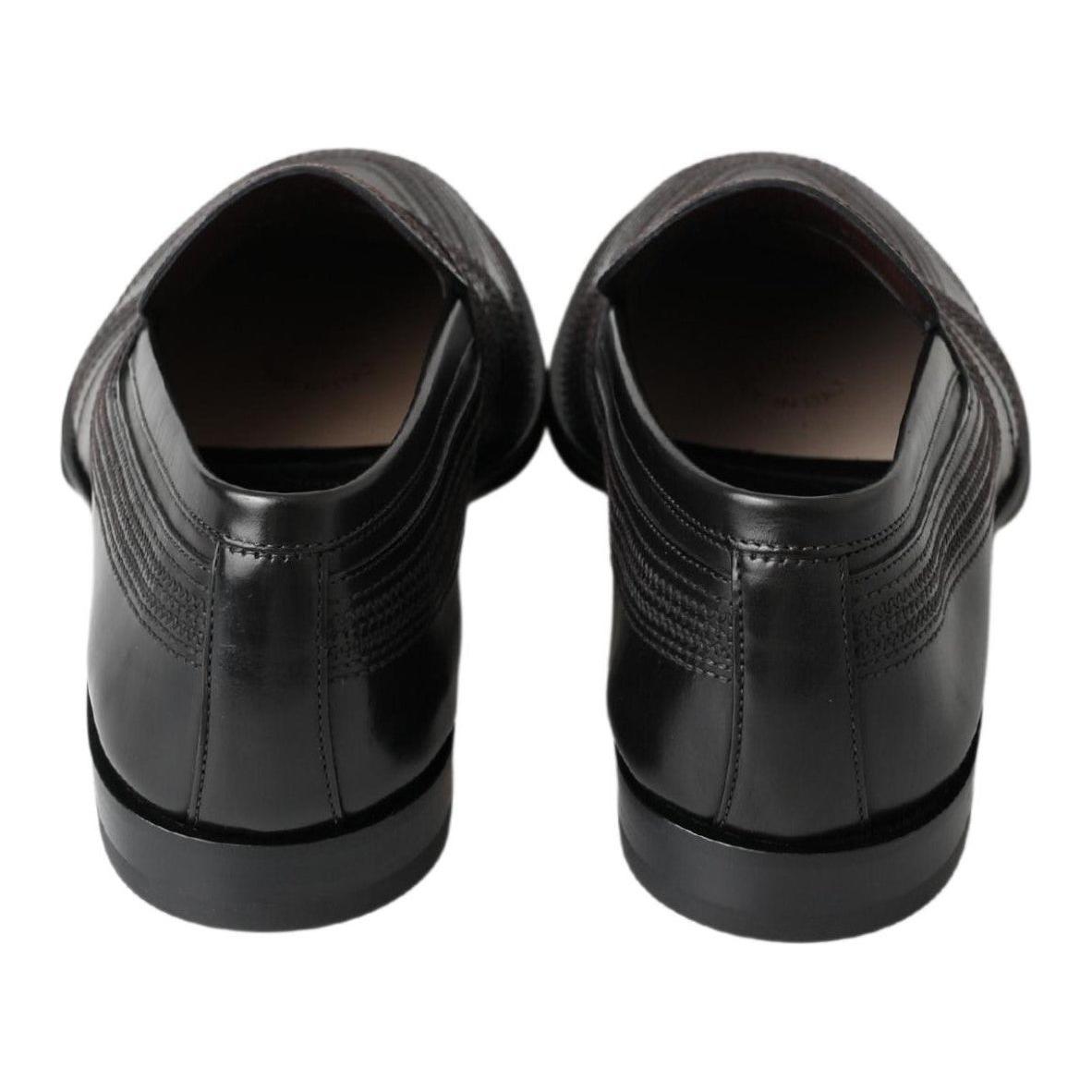 Dolce & Gabbana Black Leather Slipper Loafers Stitched Shoes MV5019-39