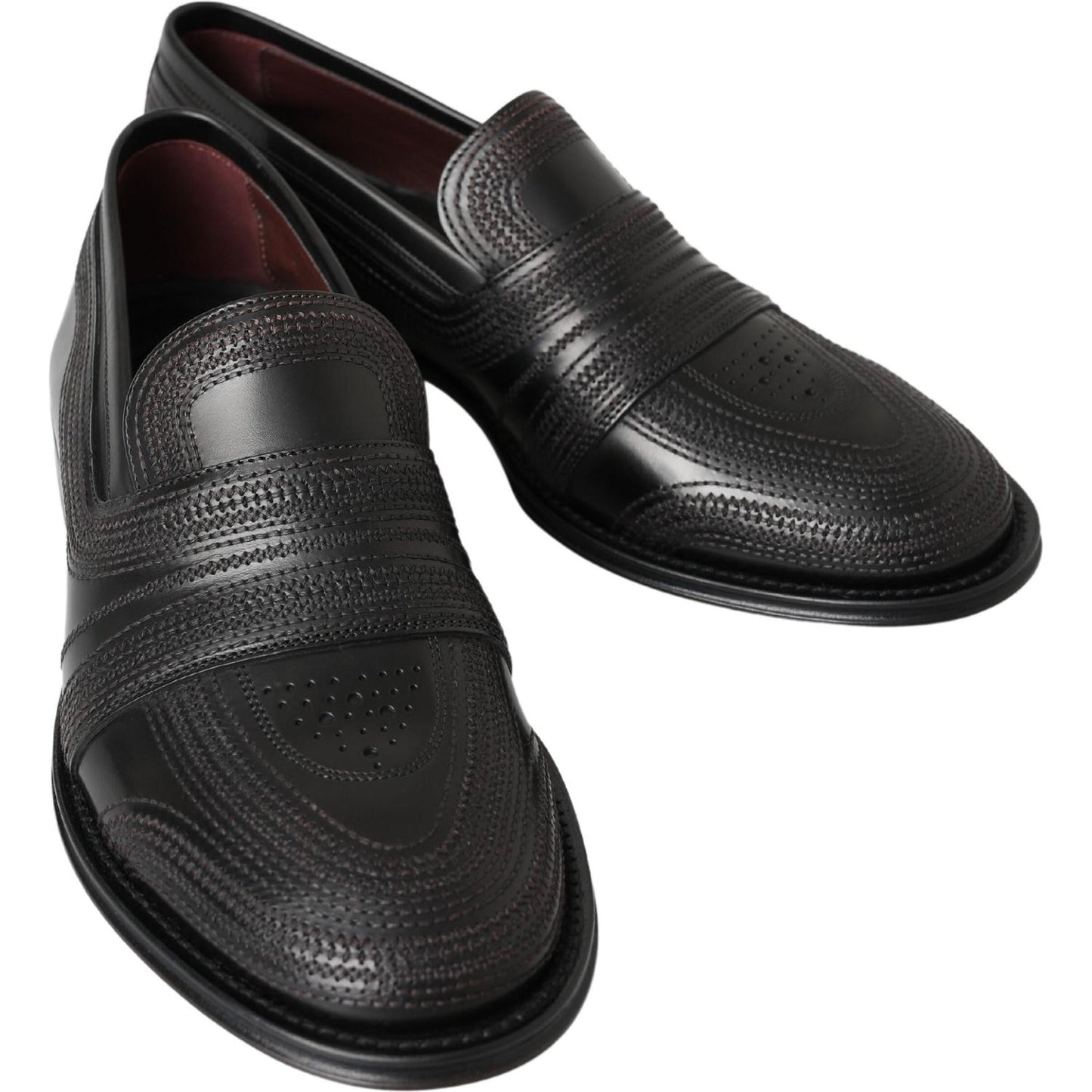 Dolce & Gabbana Black Leather Slipper Loafers Stitched Shoes MV5019-39