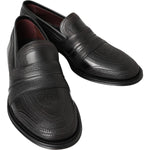 Dolce & Gabbana Black Leather Slipper Loafers Stitched Shoes MV5019-39