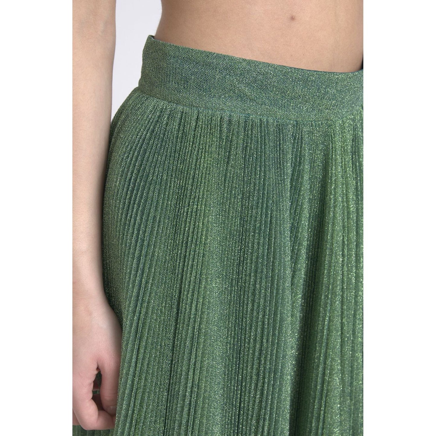 Dolce & Gabbana Metallic Green High Waist A-line Pleated Skirt SKI1829-44