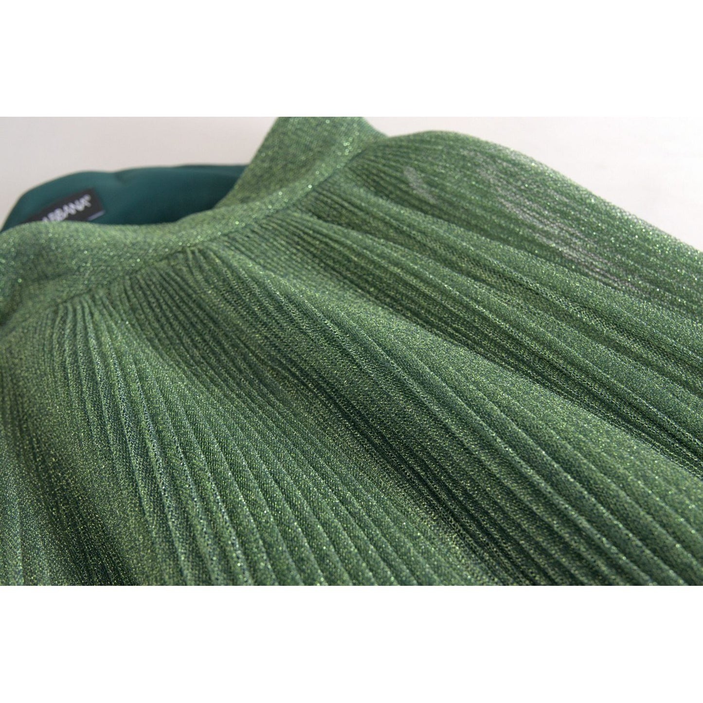 Dolce & Gabbana Metallic Green High Waist A-line Pleated Skirt SKI1829-44