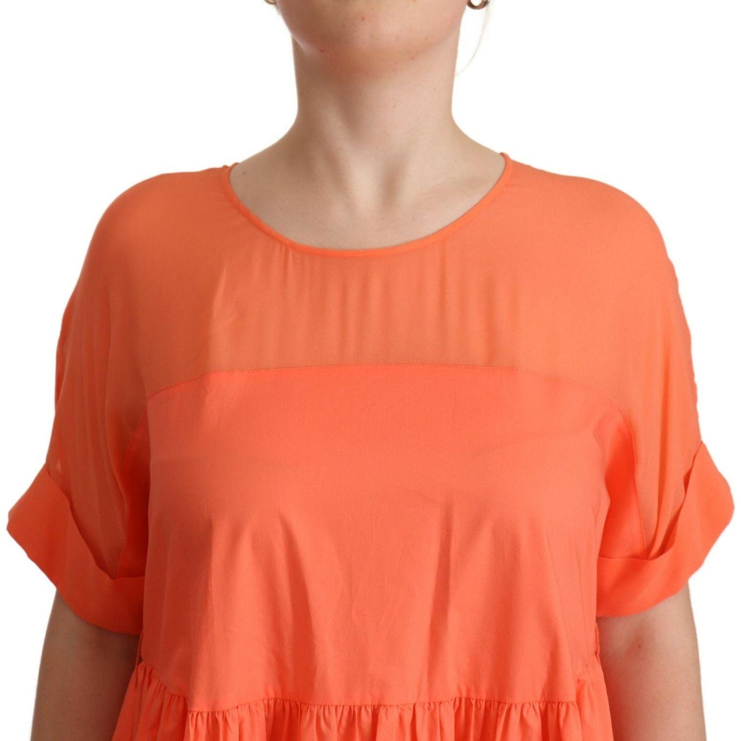 Twinset Coral Cotton Blend Short Sleeves Maxi Shift Dress DR28479-44