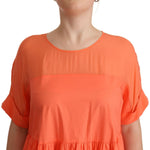 Twinset Coral Cotton Blend Short Sleeves Maxi Shift Dress DR28479-44