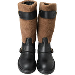 Dolce & Gabbana Black Leather Brown Shearling Boots MV5040- 39