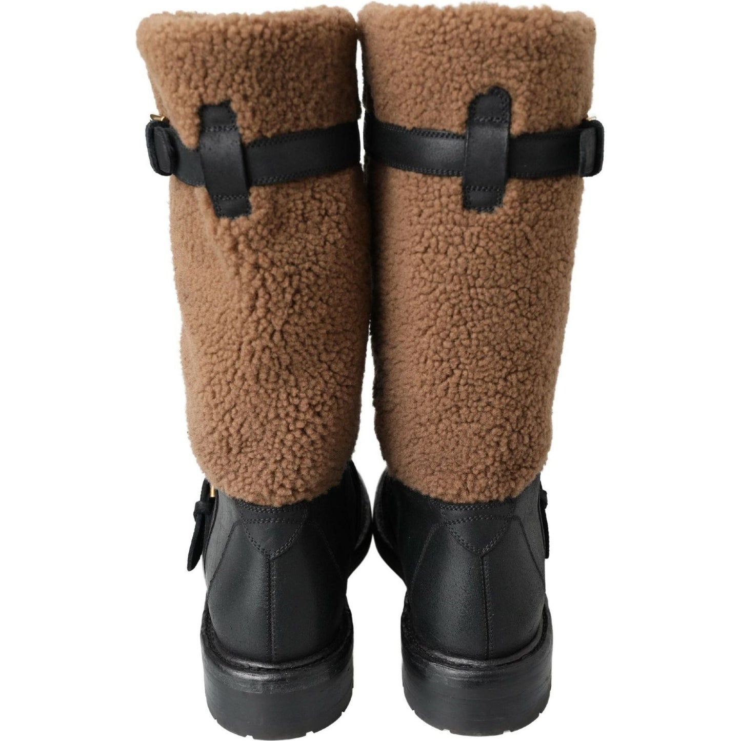 Dolce & Gabbana Black Leather Brown Shearling Boots MV5040- 39
