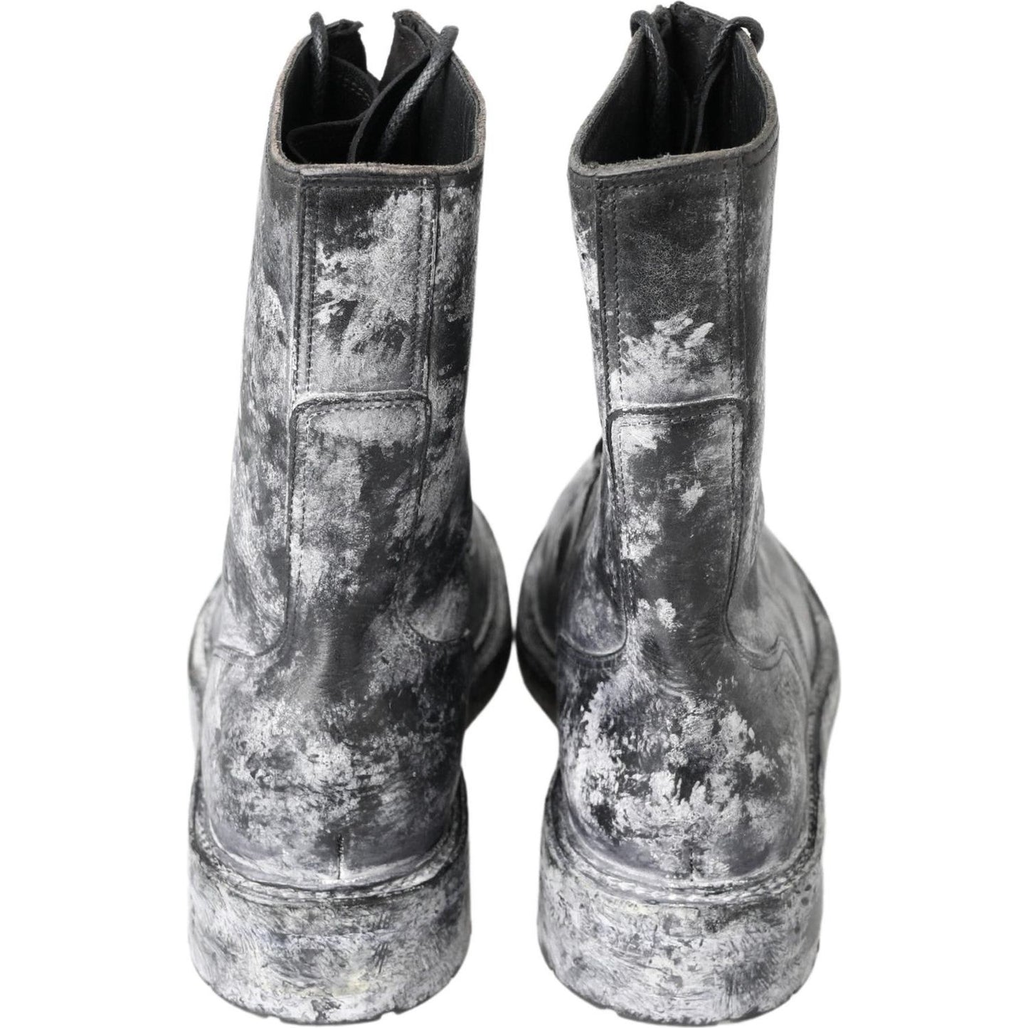 Dolce & Gabbana Black Gray Leather Mid Calf Boots Shoes MV5053- 39.5