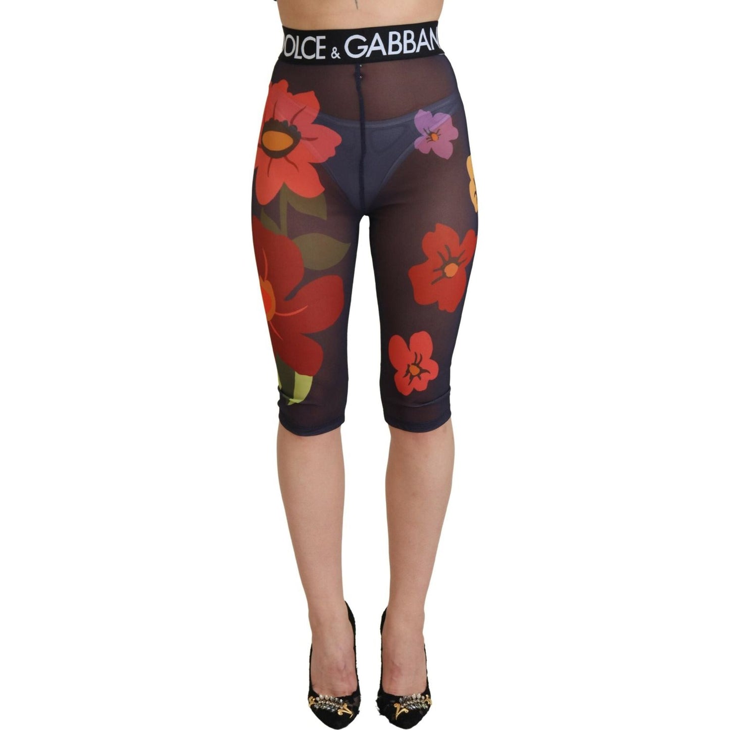 Dolce & Gabbana Black Floral Leggings Stretch Waist Pants PAN74237-36