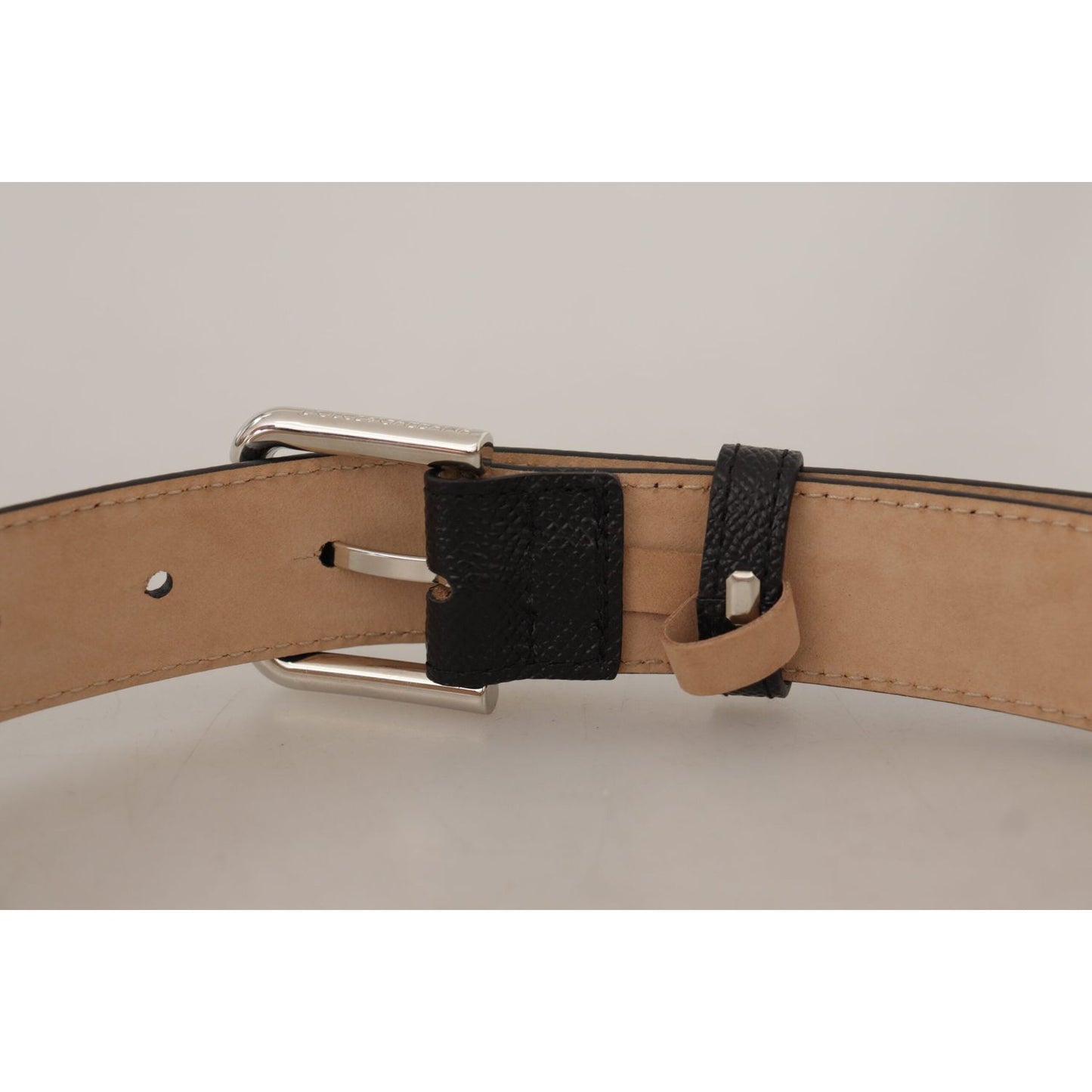 Dolce & Gabbana Black Calf Leather Brown Backend Metal Buckle Belt BEL8553- 75