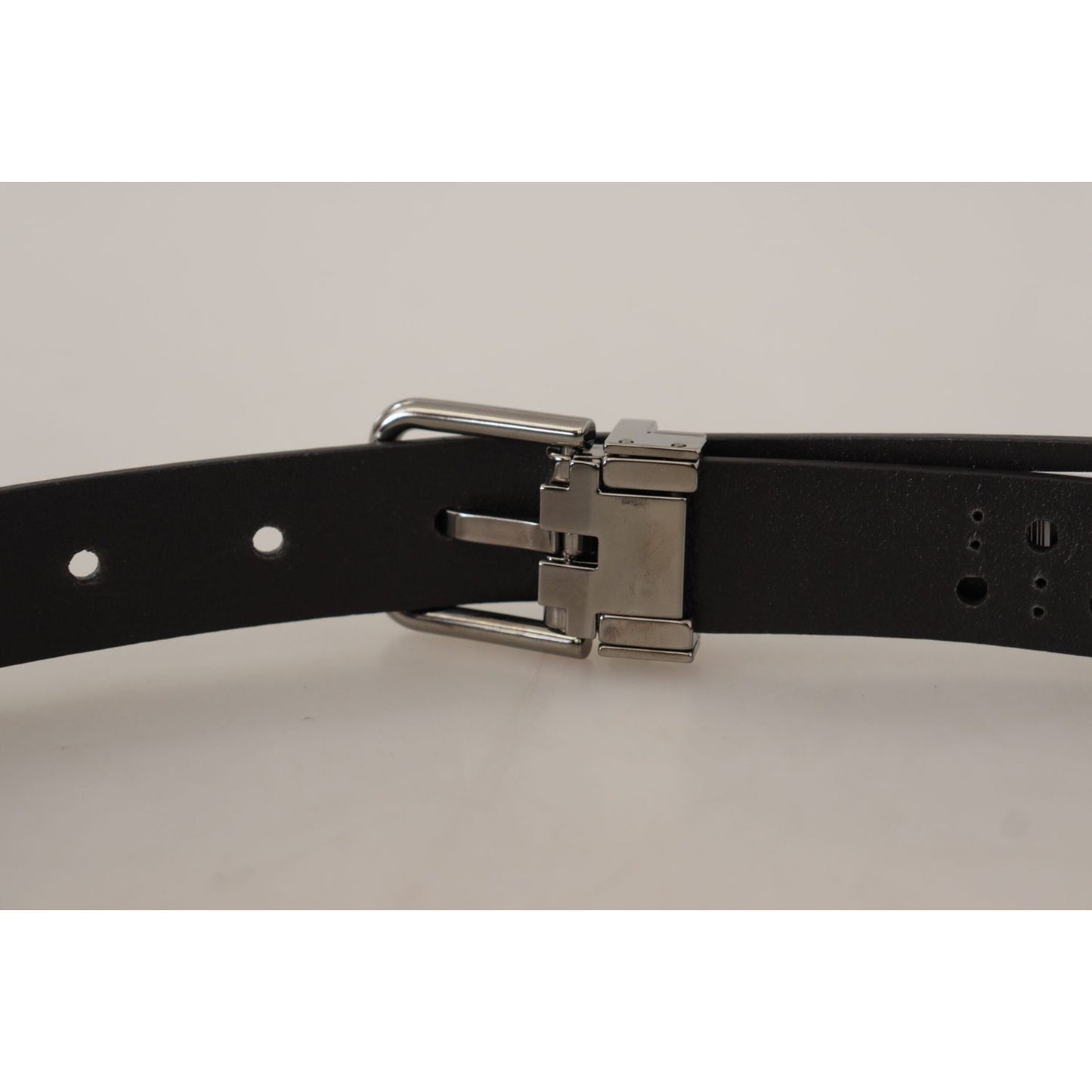 Dolce & Gabbana Black Calf Leather Perforated Metal Buckle Belt BEL8556- 90