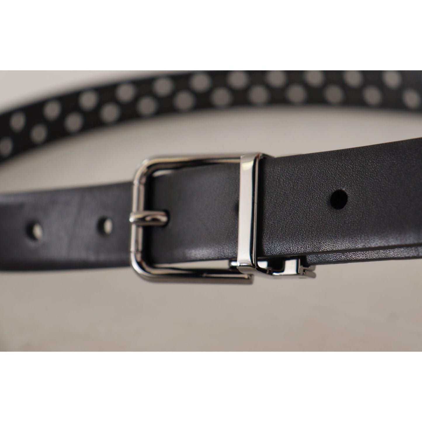 Dolce & Gabbana Black Calf Leather Perforated Metal Buckle Belt BEL8556- 90
