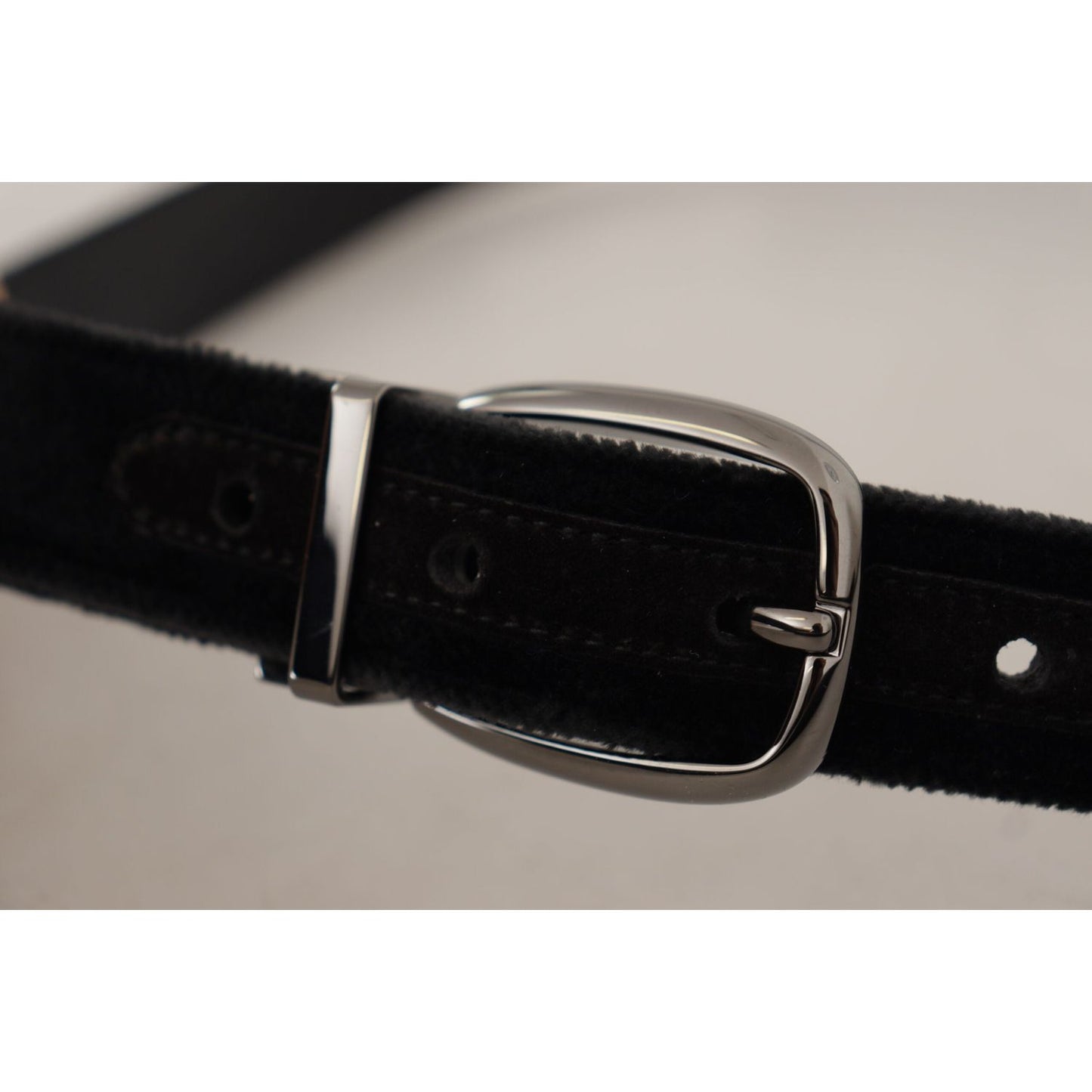 Dolce & Gabbana Black Velvet Classic Logo Engraved Metal Belt BEL8560-90