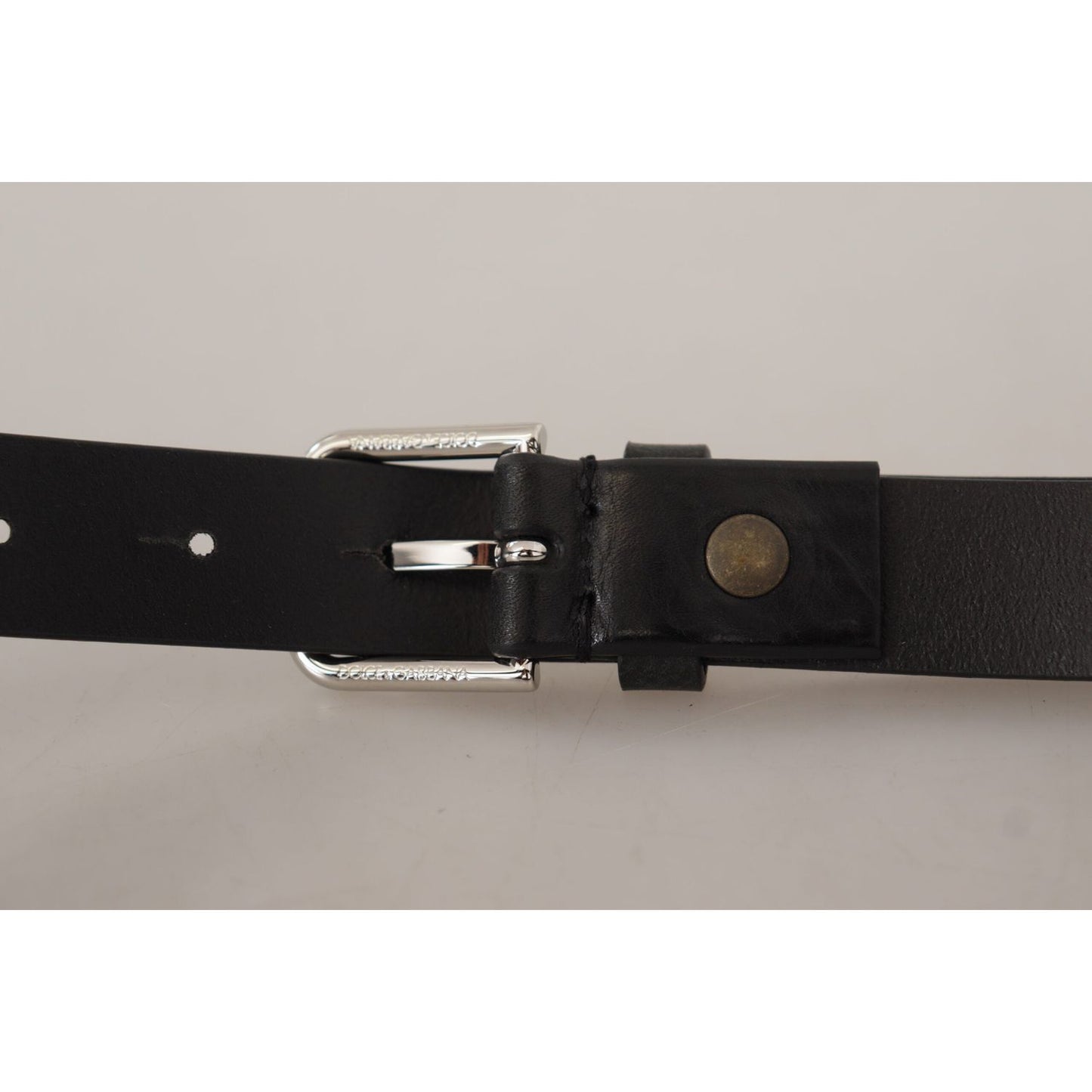 Dolce & Gabbana Black Calf Leather Silver Tone Logo Metal Buckle Belt BEL8567-80