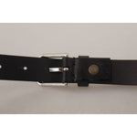 Dolce & Gabbana Black Calf Leather Silver Tone Logo Metal Buckle Belt BEL8567-80