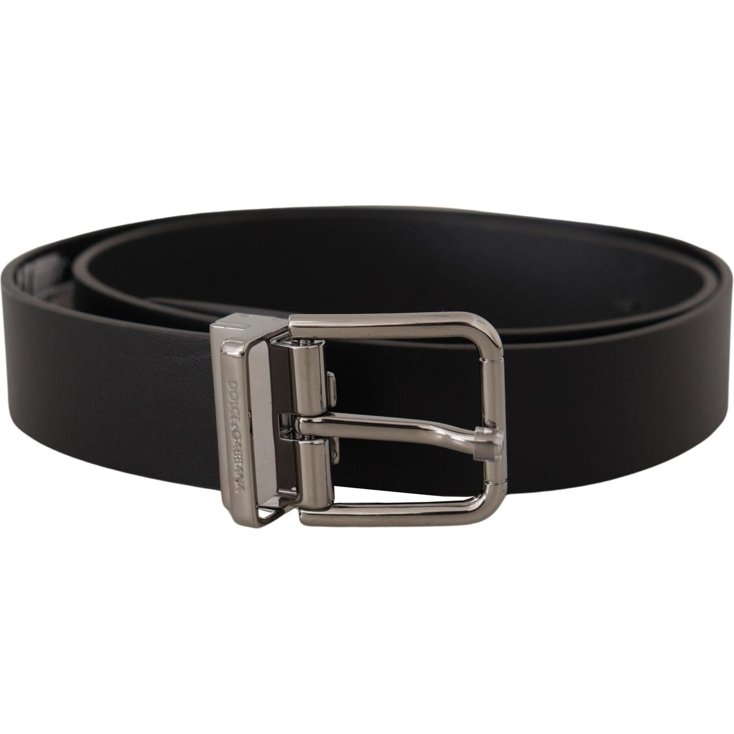 Dolce & Gabbana Black Calf Leather Logo Engraved Metal Buckle Belt BEL8574- 75