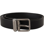Dolce & Gabbana Black Calf Leather Logo Engraved Metal Buckle Belt BEL8574- 75