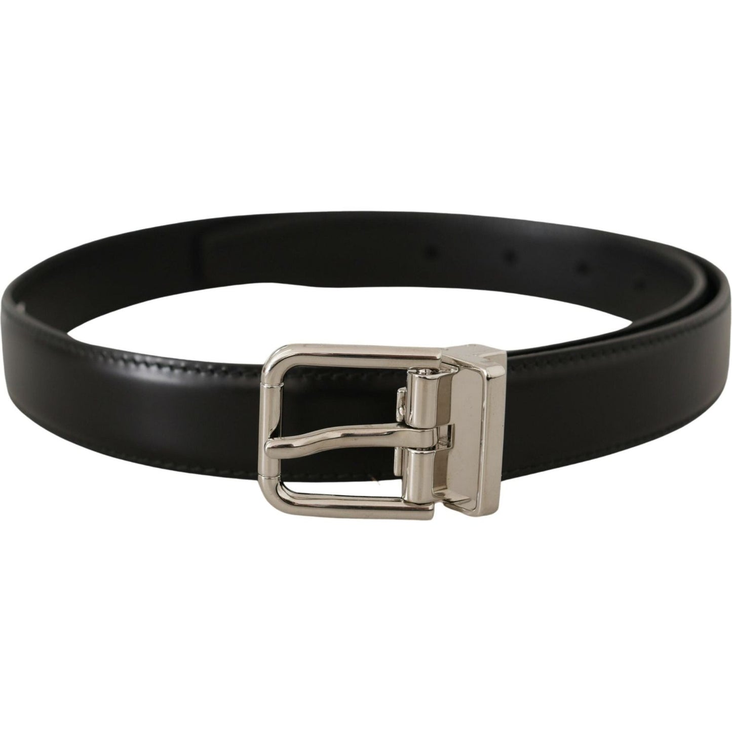 Dolce & Gabbana Black Calf Leather Logo Engraved Metal Buckle Belt BEL8574- 75