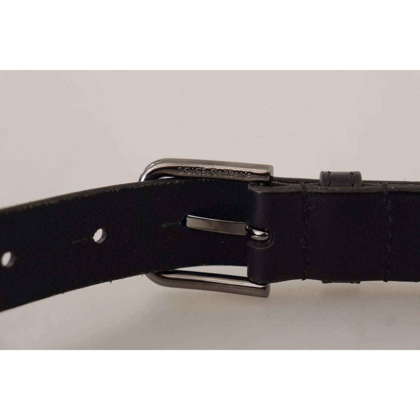 Dolce & Gabbana Black Calf Leather Logo Engraved Metal Buckle Belt BEL8575-90