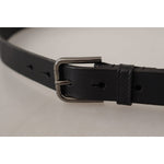 Dolce & Gabbana Black Calf Leather Logo Engraved Metal Buckle Belt BEL8575-90