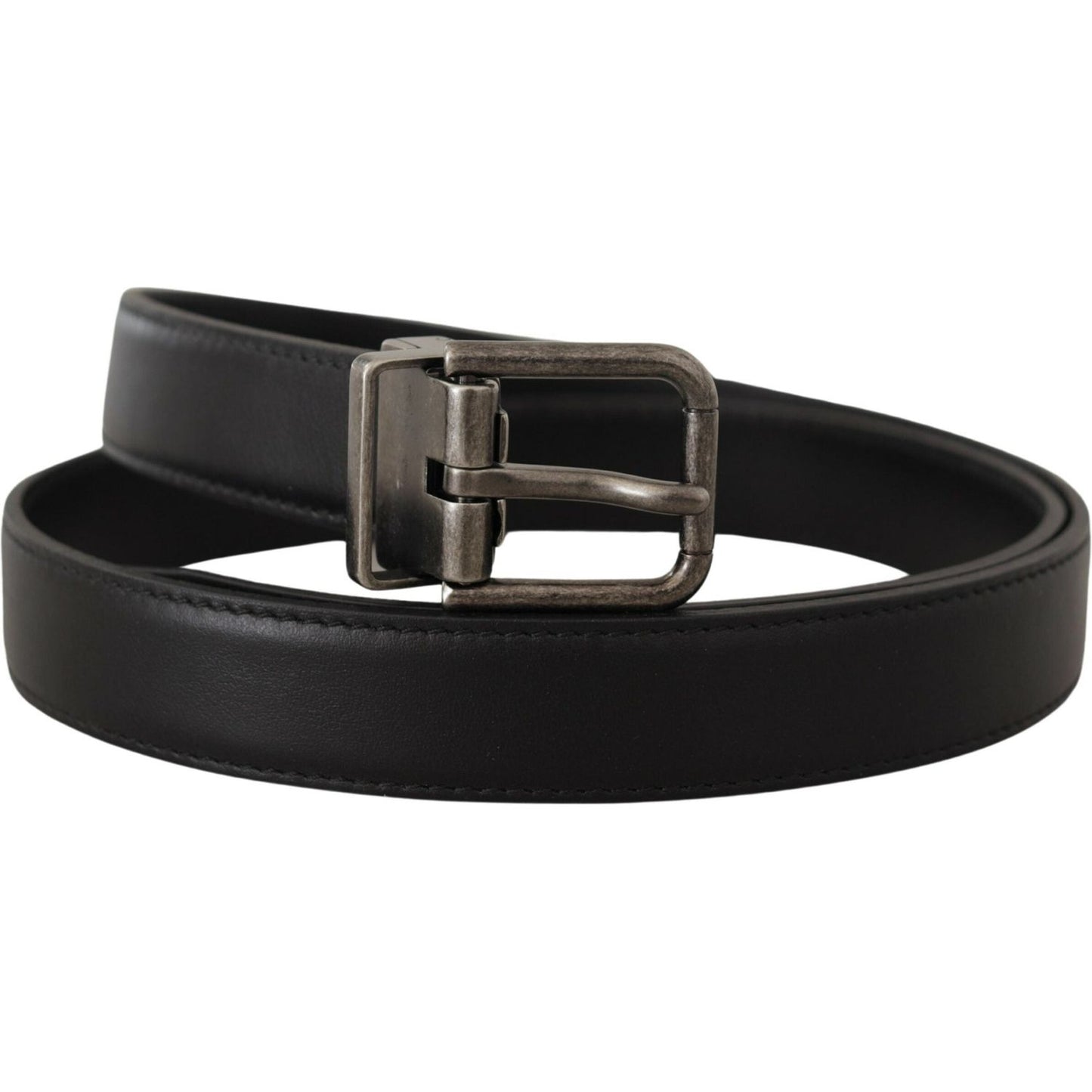Dolce & Gabbana Black Plain Leather Vintage Logo Metal Buckle Belt BEL8583-85
