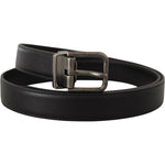 Dolce & Gabbana Black Plain Leather Vintage Logo Metal Buckle Belt BEL8583-85